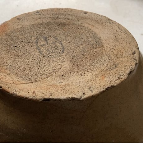 古いこね鉢(黄) 幅約26cm 灰釉 荒い目跡 瀬戸 昭和初期 小ぶり メダカ鉢 水栽培 ビオトープ  完品
