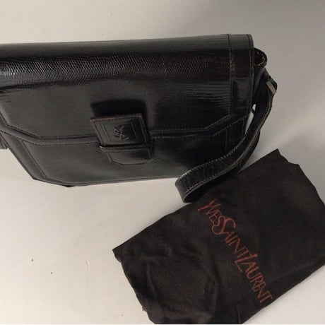 YSL  イヴ・サンローラン  型押しリザード  レザー ショルダーバッグ ブラック  ヴィンテージ  オールド 美品