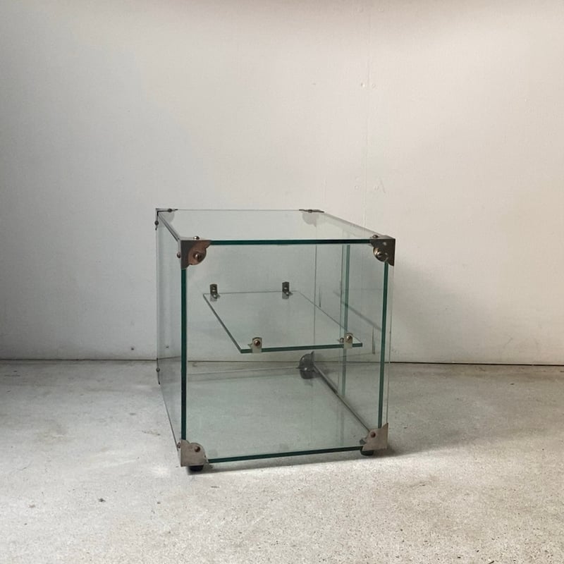 ヴィンテージ ガラスケース 小型 幅35cmの小さめ2段1枚棚板 ガラス