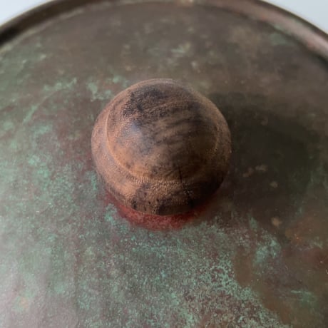 Old COPPER100 HOMEWARE 新光金属 コッパー100 ホームウェア 純銅ヴィンテージ コルドロン 両手鍋 20cm 木製ハンドル 木製摘み  ヴィンテージキッチンツール  中古良品