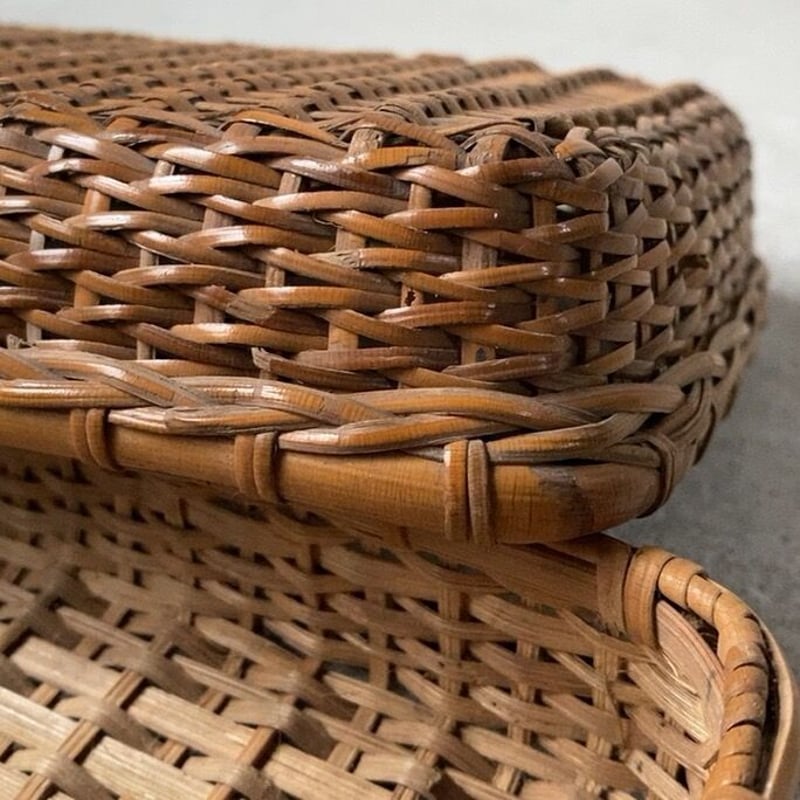 古い籐編みの平箱 茶道具 ペンケース 道具箱 古道具 古民藝 工芸品