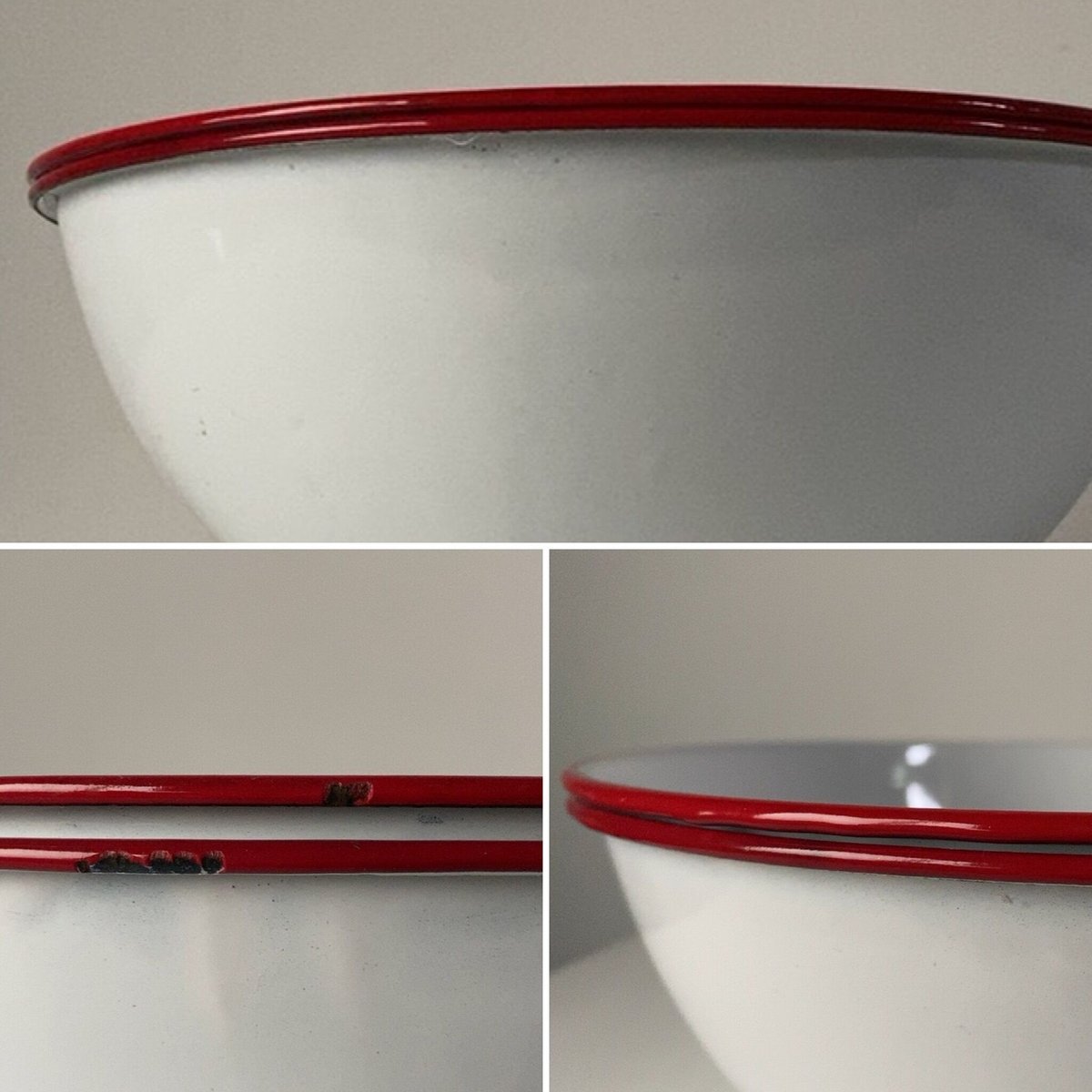 ヴィンテージ ホーローボウル 28cm 2個セット 白/赤 60s デッド ヴィンテージ ホーローボウル 28cm 2個セット 白/赤 60s デッド