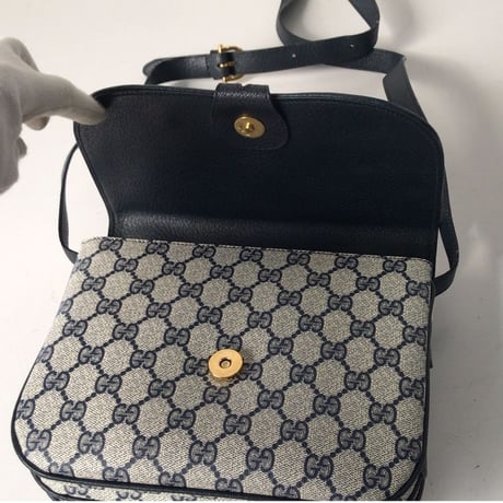GUCCI グッチ オールドグッチ  コーティングGGキャンバス  ショルダー バッグ ネイビー  ヴィンテージ 中古美品
