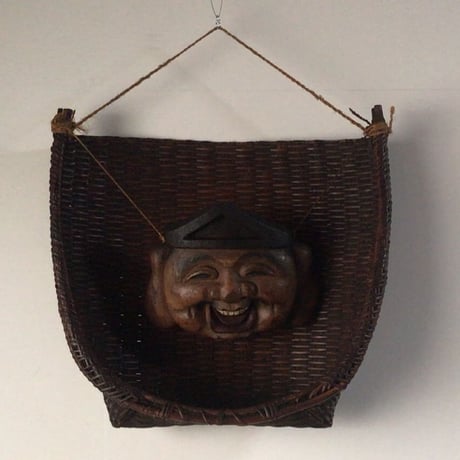 大正時代  珍品希少 恵比寿大黒天 福箕一対 ざる一対  木製お面 七福神 十日えびす 十日戎 えべっさん  商売繁盛 縁起物  黒光最高のエイジングです。