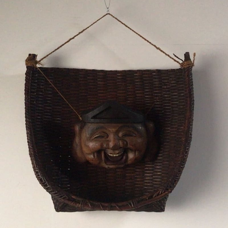 大正時代 珍品希少 恵比寿大黒天 福箕一対 ざる一対 木製お面