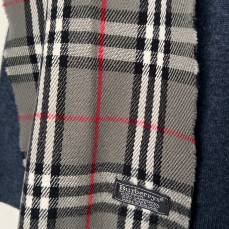 BURBERRYS バーバリーズ  LAMBSWOOL 100% ラムウール マフラー グレーノバチェック　70s～80s イギリスヴィンテージ made in england 中古品