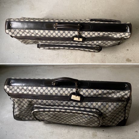 GUCCI オールドグッチ テニスラケット収納付 スポーツバッグ  GGコーティングキャンバス/レザー  ネイビー  ヴィンテージ グッチ テニスバッグ レアアイテム 希少珍品 中古美品