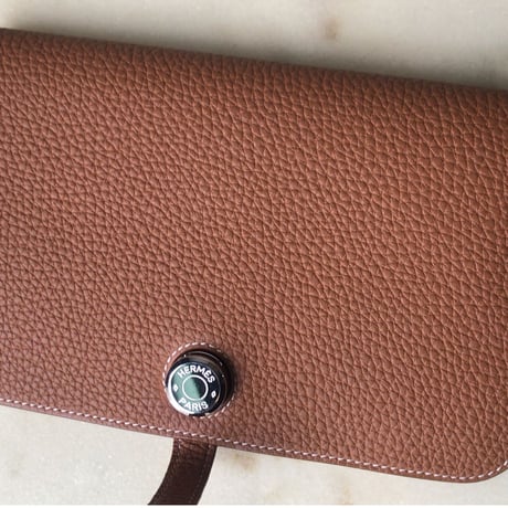 HERMES エルメス ドゴンデュオ(GM)  トゴ  ゴールド  シルバー金具  D刻印(2019年製) 財布 ウォレット 中古極美品
