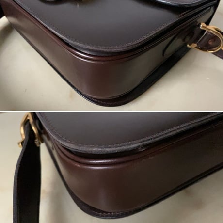 CELINE オールドセリーヌ 馬車金具 ダークブラウン ゴールド金具 ボックスカーフ 80s 90s ヴィンテージセリーヌ グッドコンディション