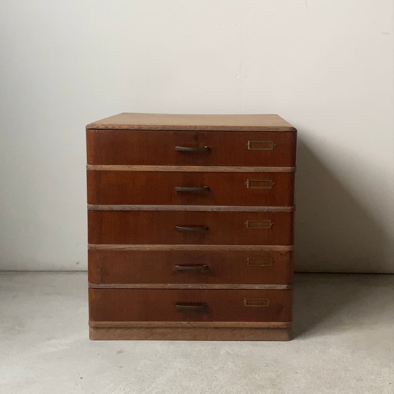 1960's　オーク材　ネームプレート　引手金具　楢材　小引き出し　６段 1960's オーク材 ネームプレート 引手金具 楢材 小引き出し 6段
