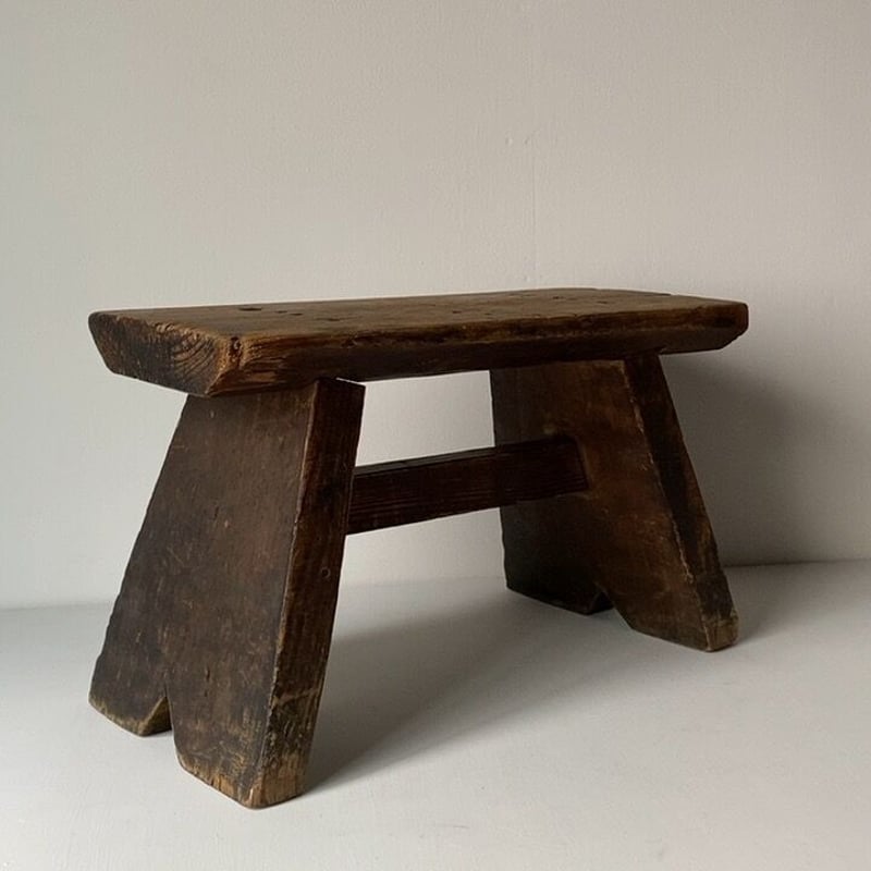 昭和初期 古い踏台 リベット補強 スツールや花台としてもヴィンテージステップ 古い木製の作業椅子 幅約39cm 腰掛け 木の椅子 花台 踏み台