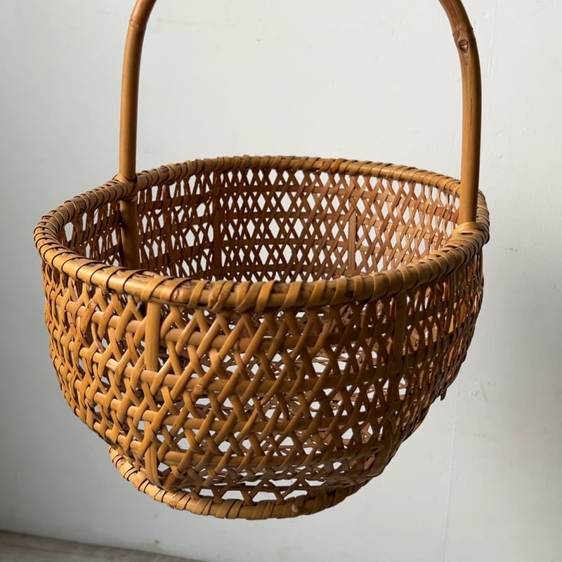 鹿児島竹細工　創作竹芸　とみなが　竹籠　ワンハンドル　湯籠　野菜籠　新品　未使用 鹿児島竹細工 創作竹芸 とみなが 竹籠 ワンハンドル 湯籠 野菜籠