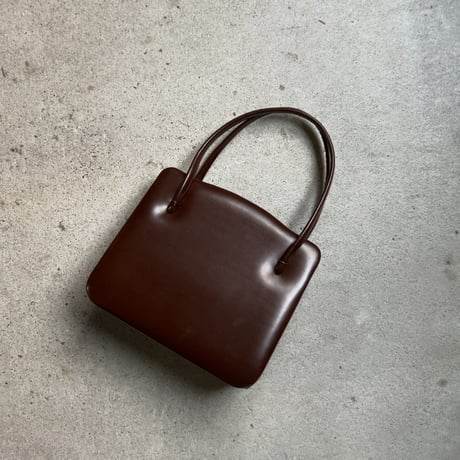 古いレザーのハンドバッグ  スムースレザー ブラウン がま口型 ヴィンテージバッグ フォーマル  中古良品