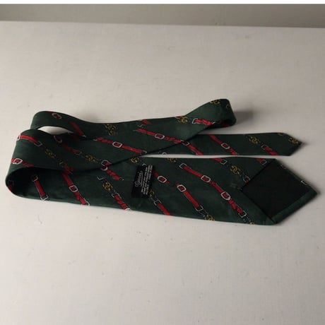 GUCCI  オールドグッチ  ヴィンテージ ネクタイ 筆記体ロゴ シルク100%  グリーンベース GGチェーンベルト柄 レジメン 中古美品