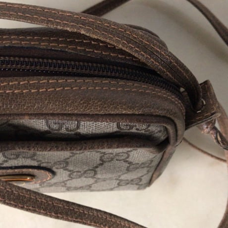 GUCCI グッチ オールドグッチ GGプラス コーティングキャンバス ポシェット ミニショルダー バッグ ブラウン ヴィンテージ 中古美品