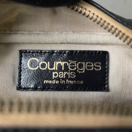 Courreges クレージュ  70sオールドクレージュ ミニショルダーバッグ カメラバッグ ダークネイビー レザー ビッグロゴ 中古良品