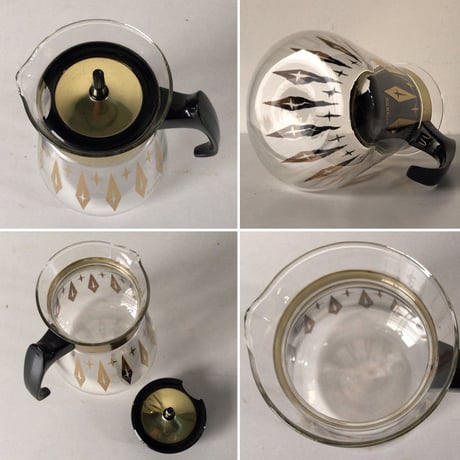 PYREX パイレックス  オールドパイレックス  アメリカンヴィンテージ ガラスポット Made in USA ゴールド レトロ星型クロス　アメリカ製 中古美品