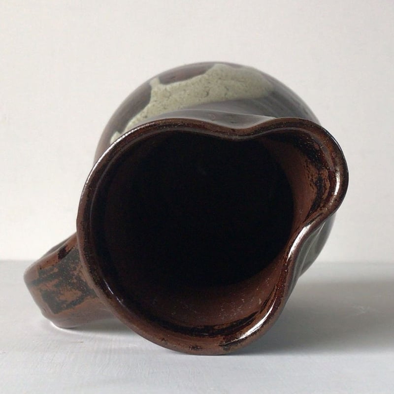 小石原焼 8寸ピッチャー 飴釉・打掛 把手壺 水差 花器 ジャグ。民藝