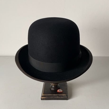 Takashimaya 高島屋 ヴィンテージ ボーラーハット ダービーハット ユニセックス表記サイズ 58cm7 1/8 ブラック フェルト/レザー 山高帽 戦後 1940-1950 箱あり 美品