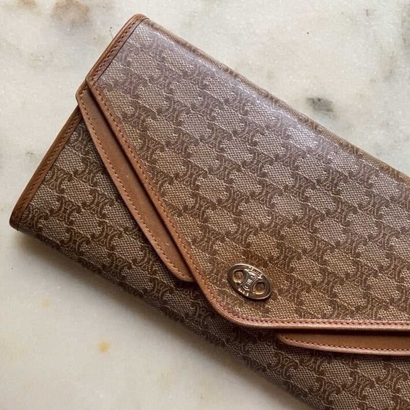 美品 セリーヌ オールド 長財布 ヴィンテージ レザー 白 マカダム 希少 レア CELINE オールドセリーヌ マカダム Wレターフラップ ロング