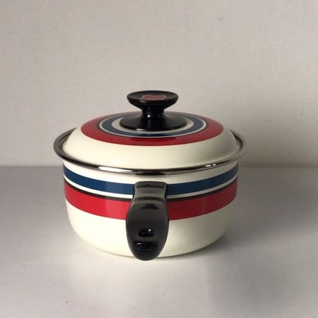 Noritake ノリタケ ヴィンテージ 琺瑯(ホーロー) 片手鍋  トリコカラー  ランダムストライプ   デッドストック 未使用品