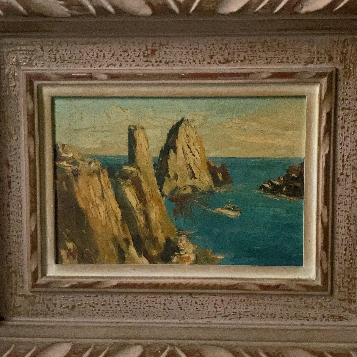 海の風景 油彩画 木製フレーム付き 海の風景 絵画 木製フレーム F6
