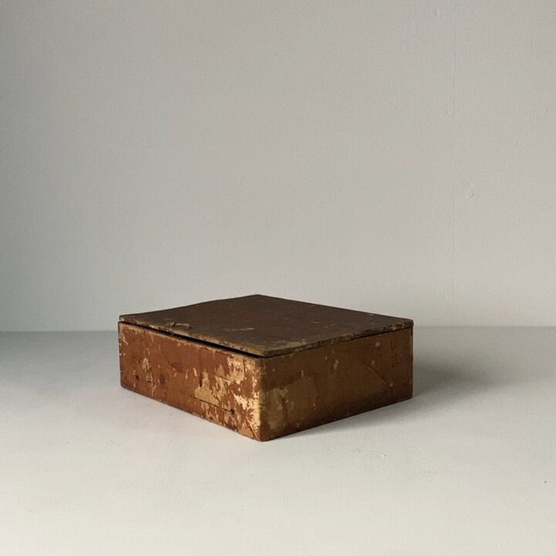 一閑張り 蓋付きの紙箱 21.5cm 紙貼り 柿渋 紐摘み 小物入れ 道具箱 墨