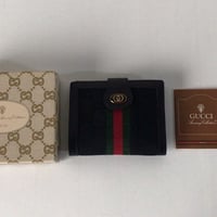 GUCCI オールドグッチ 2つ折りWホックコンパクトウォレット ミニ財布 レザー/ GGキャンバス ブラック 極美品　ヴィンテージウォレット