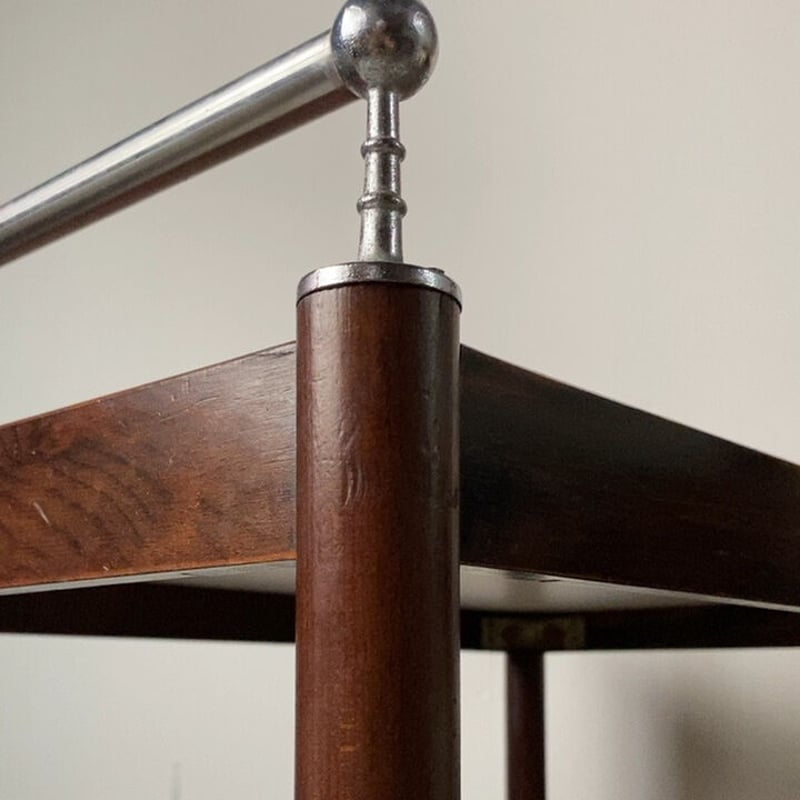 1970's　ヴィンテージ　無垢材　フレーム　ウッド　メタル　キャリー　ワゴン 昭和後期 キャスターワゴン 台車 木製無垢材フレームに合板の置き板