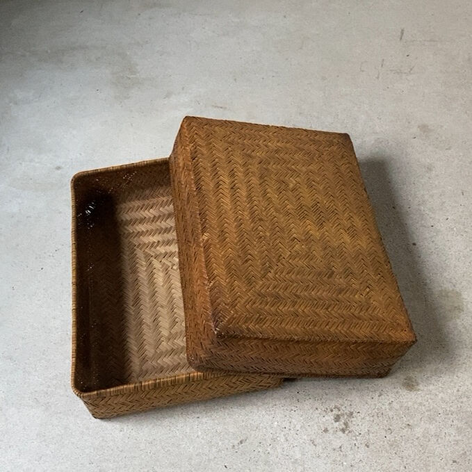 小さい竹行李33cm 昭和期 竹編みの道具箱 レターケース 古籠 古箱 竹