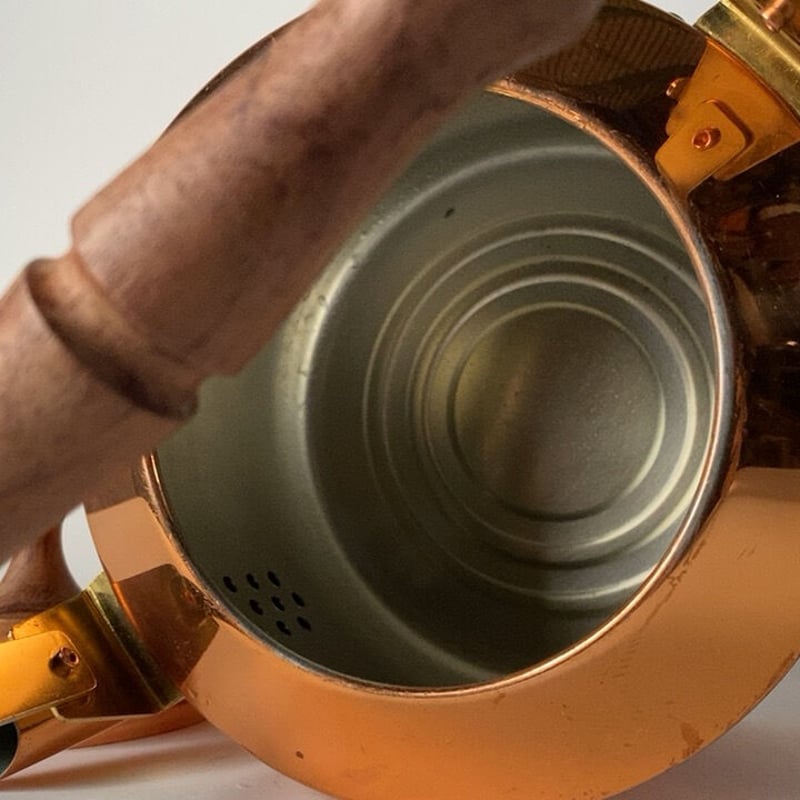 ヴィンテージ純銅ケトル 銅やかん 2〜2.5L 木製無垢の持ち手と摘み