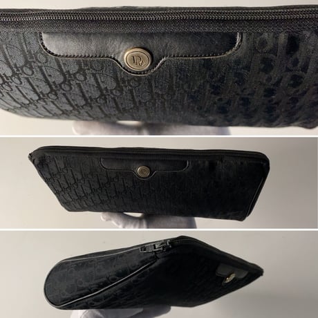Dior  オールド クリスチャン ディオール  トロッター レギュラーポーチ ブラック レザー/ファブリック ヴィンテージ  28cm