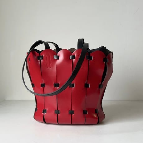 DEL CONTE  デルコンテ  90s レザートートバッグ フラワーバッグ レッド/ブラック 革鞄 made in italy 中古美品