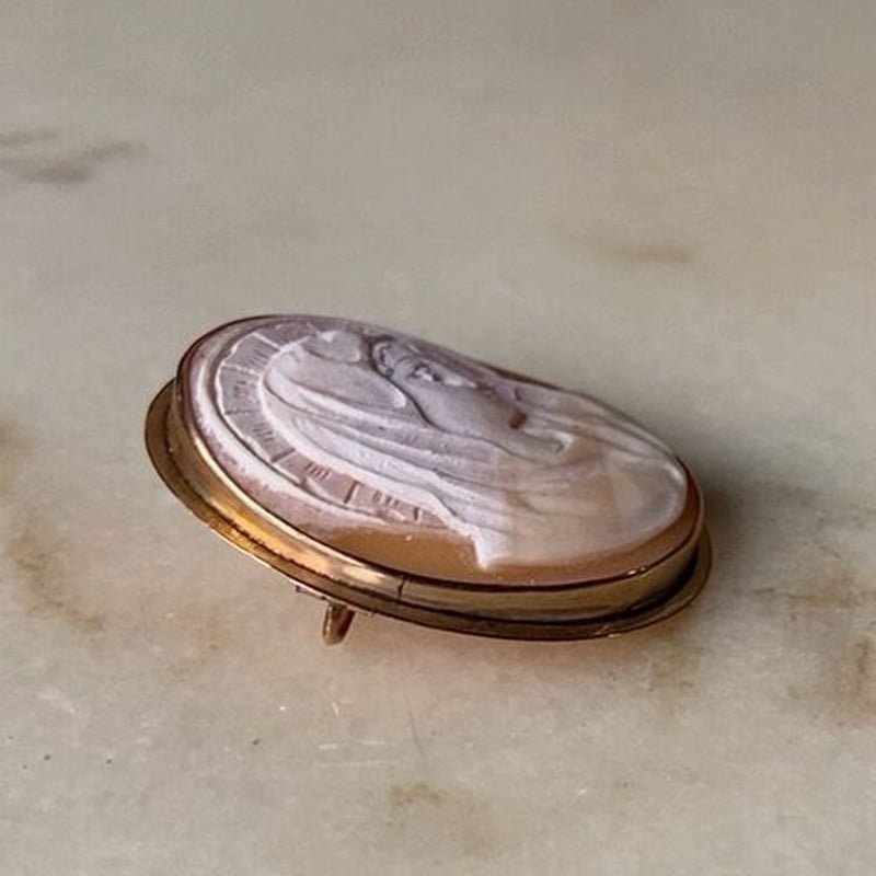 カメオ作家作品　ヴィンテージ❤️ ブローチ　ピンブローチ　 ネックレストップ❤️ カメオのアンティークブローチ オレンジ 乳白色 ビンテージ