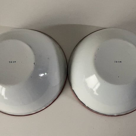 ヴィンテージ ホーローボウル  28cm 2個セット 白/赤 60s  デッドストック 主婦の店購入品