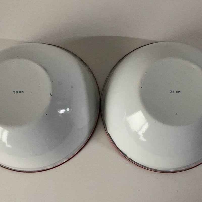 ヴィンテージ ホーローボウル 28cm 2個セット 白/赤 60s デッド