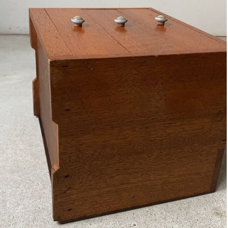 希少 羽根上げ式扉 鍵付き オーク 無垢材 組み継ぎ細工 小引き出し 五