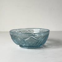 アンティーク プレスガラス デザート深皿 直径約15.5cm 中鉢 レース装飾 肉厚古硝子 ブルーグリーン 大正期 レトロ食器 ヴィンテージ食器 気泡ガラス かき氷 フルーツ皿 デザート皿 完品