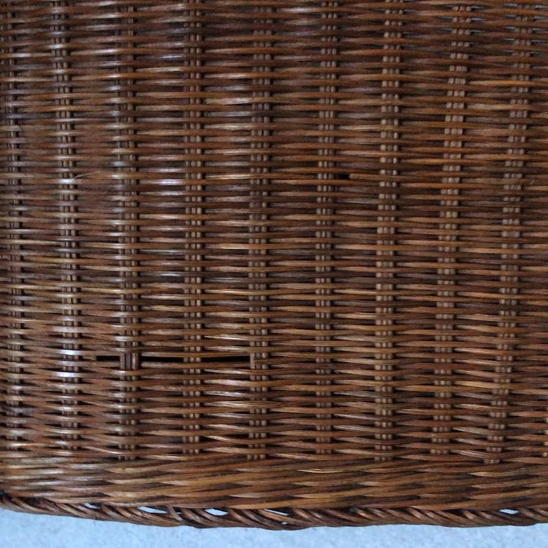 ヴィンテージ ラタン 買い物籠 編みかご 古いカゴ 籐巻き持ち手 花籠