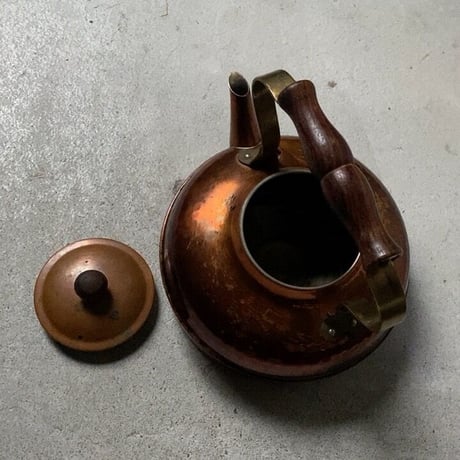 ヴィンテージ純銅ケトル copper100 コッパー100  銅やかん 木製無垢持ち手と摘み 褐色銅素地 中古良品