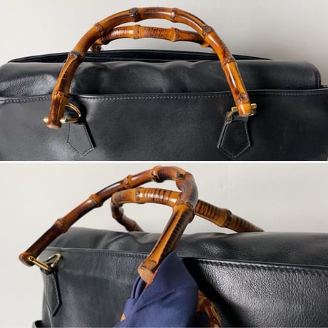 GUCCI オールドグッチ  バンブーレザーバッグ 2wayショルダー付き トートバッグ ハンドバッグ ブラックスムースレザー/ゴールド金具 70s80s ヴィンテージグッチ