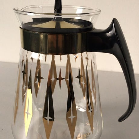 PYREX パイレックス  オールドパイレックス  アメリカンヴィンテージ ガラスポット Made in USA ゴールド レトロ星型クロス　アメリカ製 中古美品