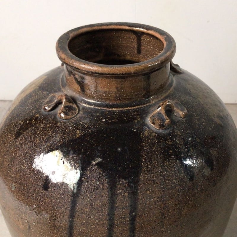 ️⃣プロフ必読❗️骨董 壺 黒 四ツ耳 古陶 アンティーク 陶器 花入れ