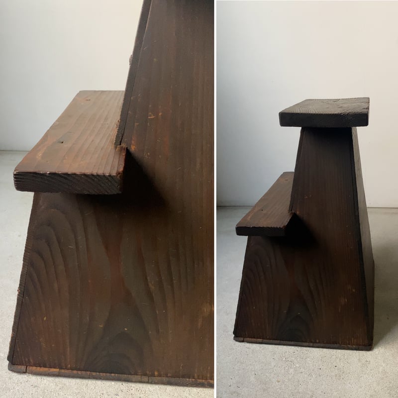 古い踏み台 戦前 昭和初期 杉無垢材 銅飾りリベット 達磨型穴 屑入れ