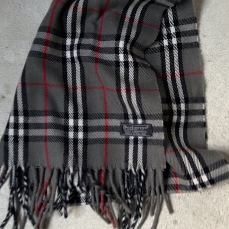 BURBERRYS バーバリーズ  LAMBSWOOL 100% ラムウール マフラー グレーノバチェック　70s～80s イギリスヴィンテージ made in england 中古品