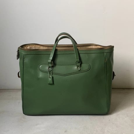 ヴィンテージ レザーバッグ  50s60s 当時物レザートート 革鞄 グリーンレザー ファスナーオープン カギあり インナーシミ外装美品範疇