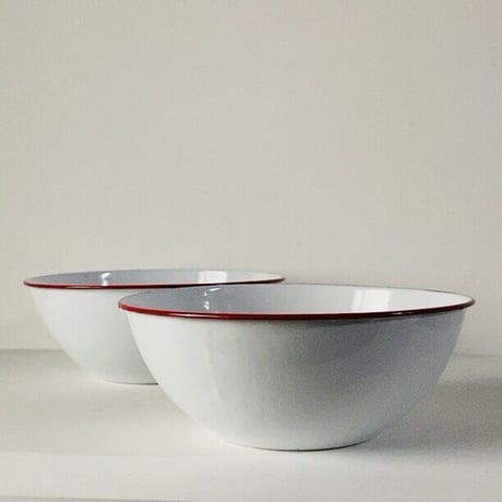 ヴィンテージ ホーローボウル  28cm 2個セット 白/赤 60s  デッドストック 主婦の店購入品