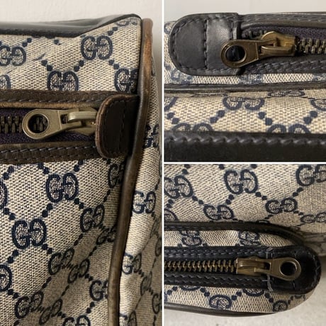 GUCCI オールドグッチ テニスラケット収納付 スポーツバッグ  GGコーティングキャンバス/レザー  ネイビー  ヴィンテージ グッチ テニスバッグ レアアイテム 希少珍品 中古美品