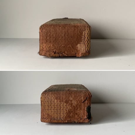 小さく細長い柳行李 一閑張り 36cm 昭和期 弁当行李 台帳行李 道具箱 小物入れ 小さい柳行李