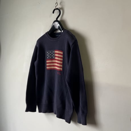 RALPH LAUREN ラルフローレン 星条旗 コットンセーター RLロゴ有り size 160  ヴィンテージ POLO ポロ 中古良品